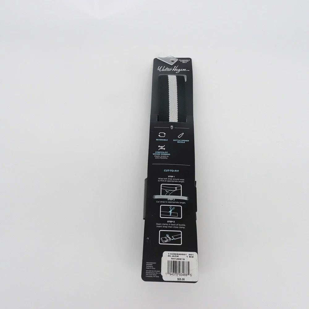 Walter Hagen Mens Perfect 11 Reversible Stretch Golf Belt Black White 11HW030001